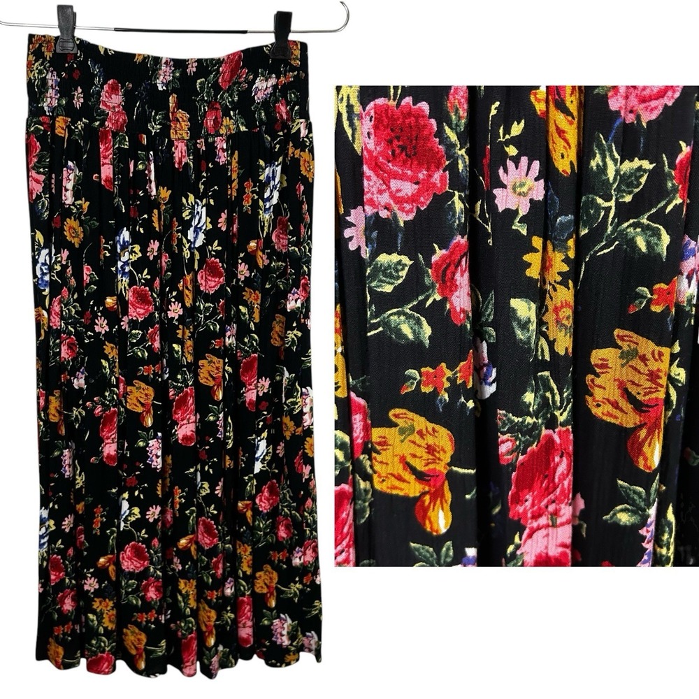 VERMONT COUNTRY STORE Floral SKIRT S Prairie Cottage Smocked Roses Boho Midi